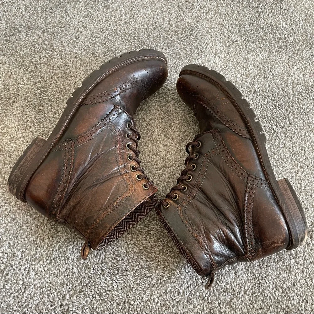 Franco Fortini Wing Tip Lace Up Classic Ankle Boots Mens Size 8 Brown Leather